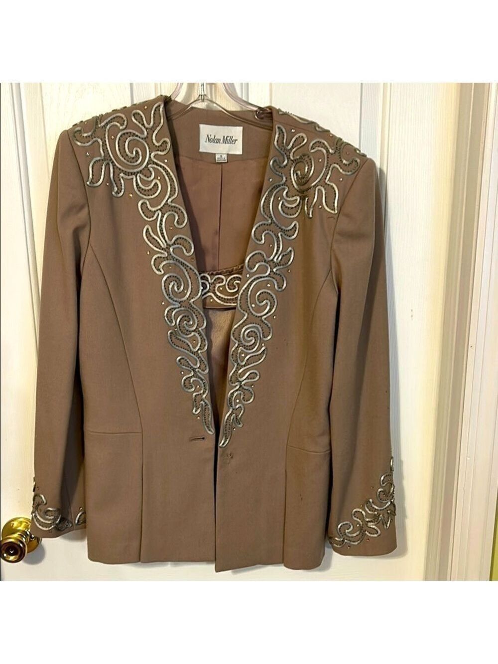 Nolan Miller vintage Tan Embellished Women's Jacket with camisole. Size 8.